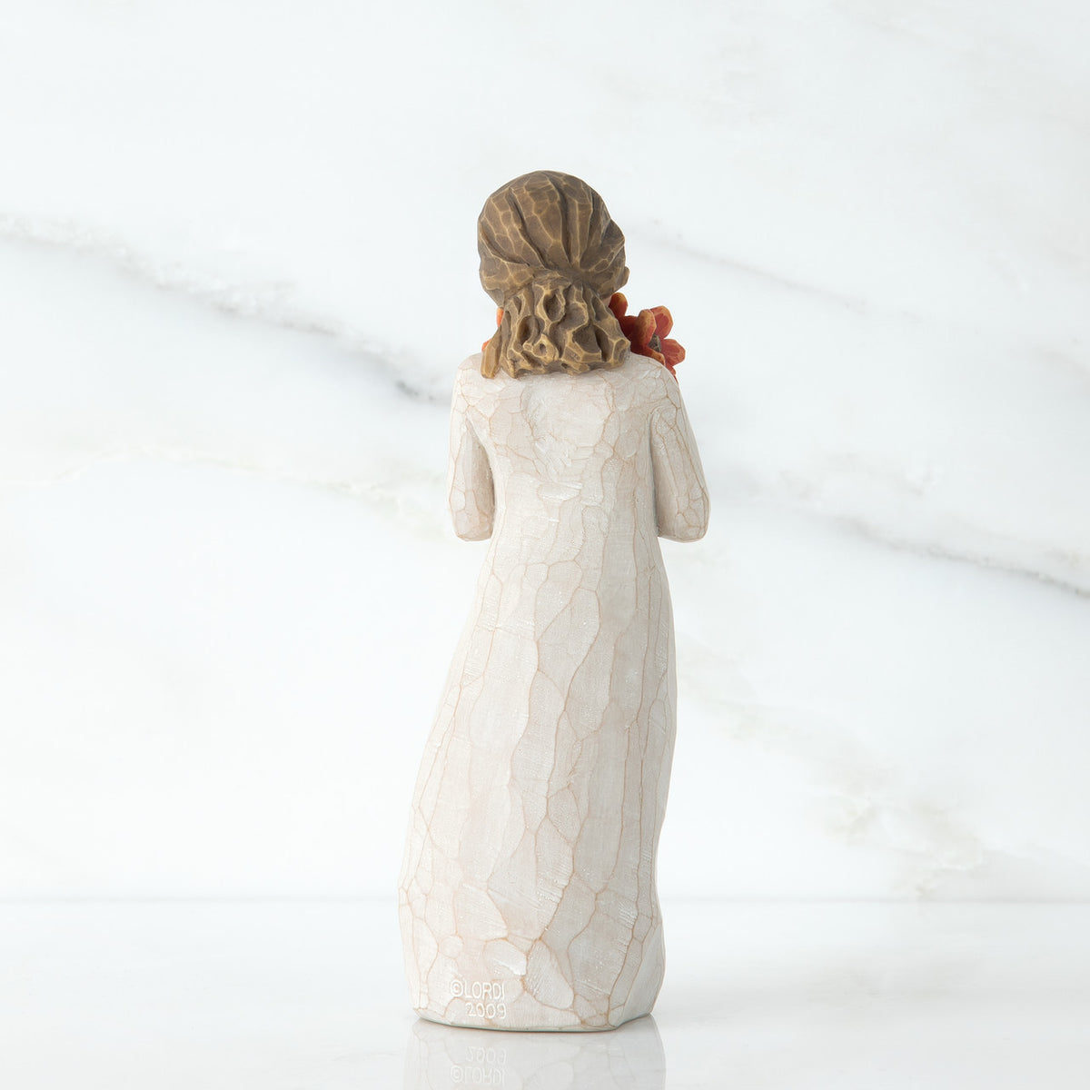 Back view of brunette girl wearing white dress standing up